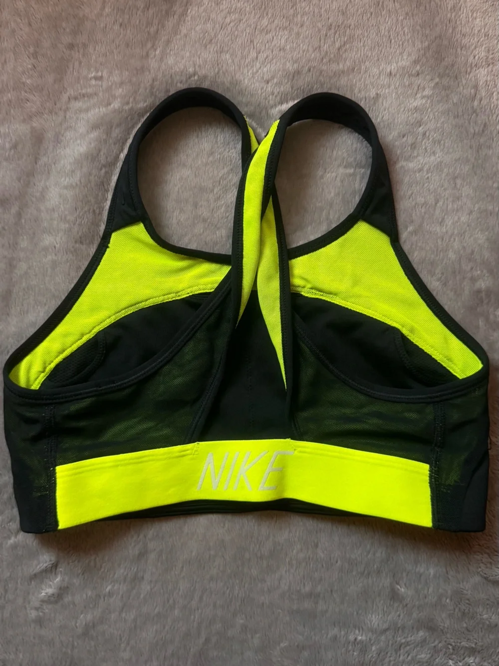 Nike Black Sports Bra with Neon Green Mesh Accents